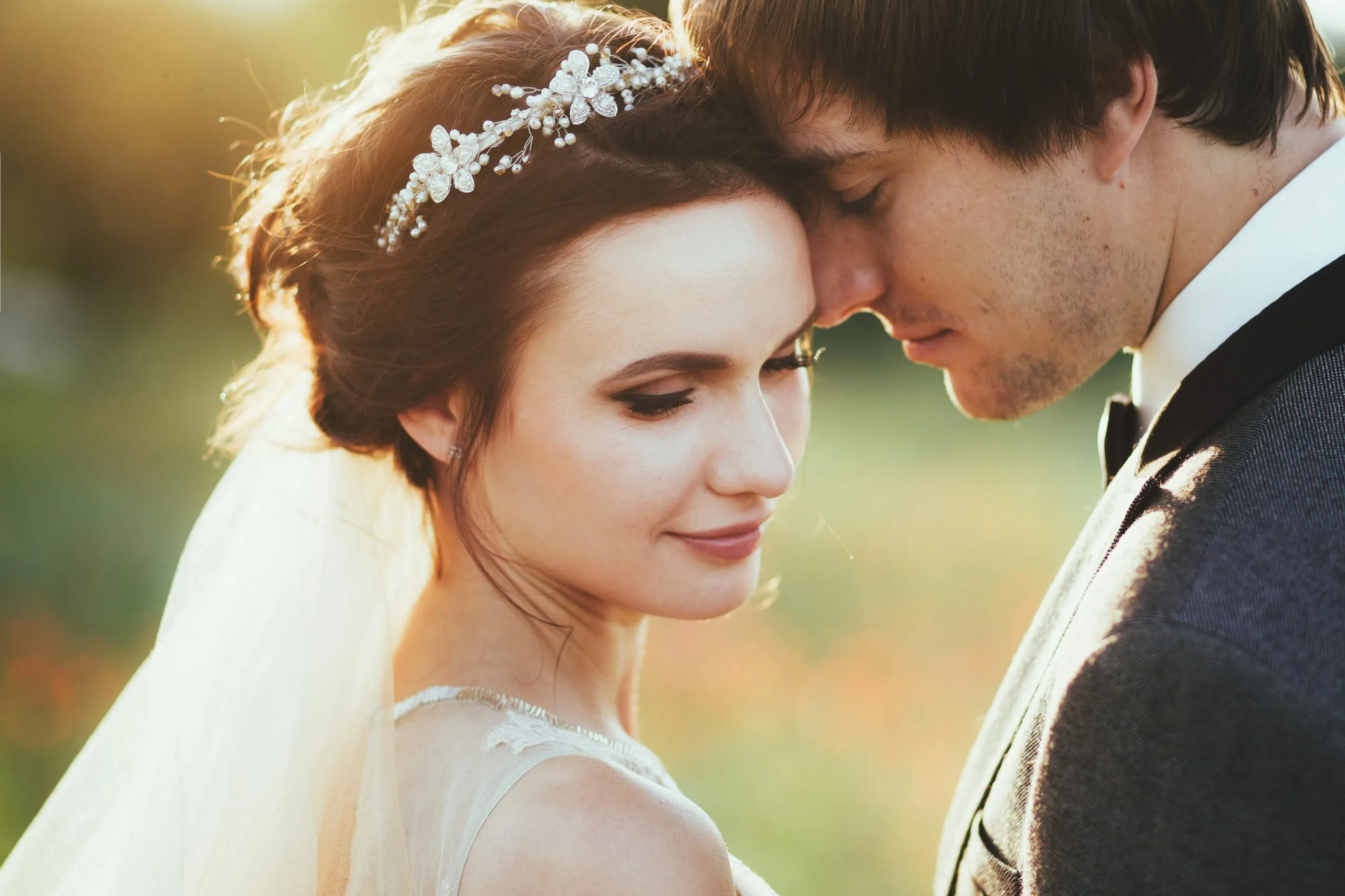 Sensual portrait of a young couple. Wedding photo outdoor