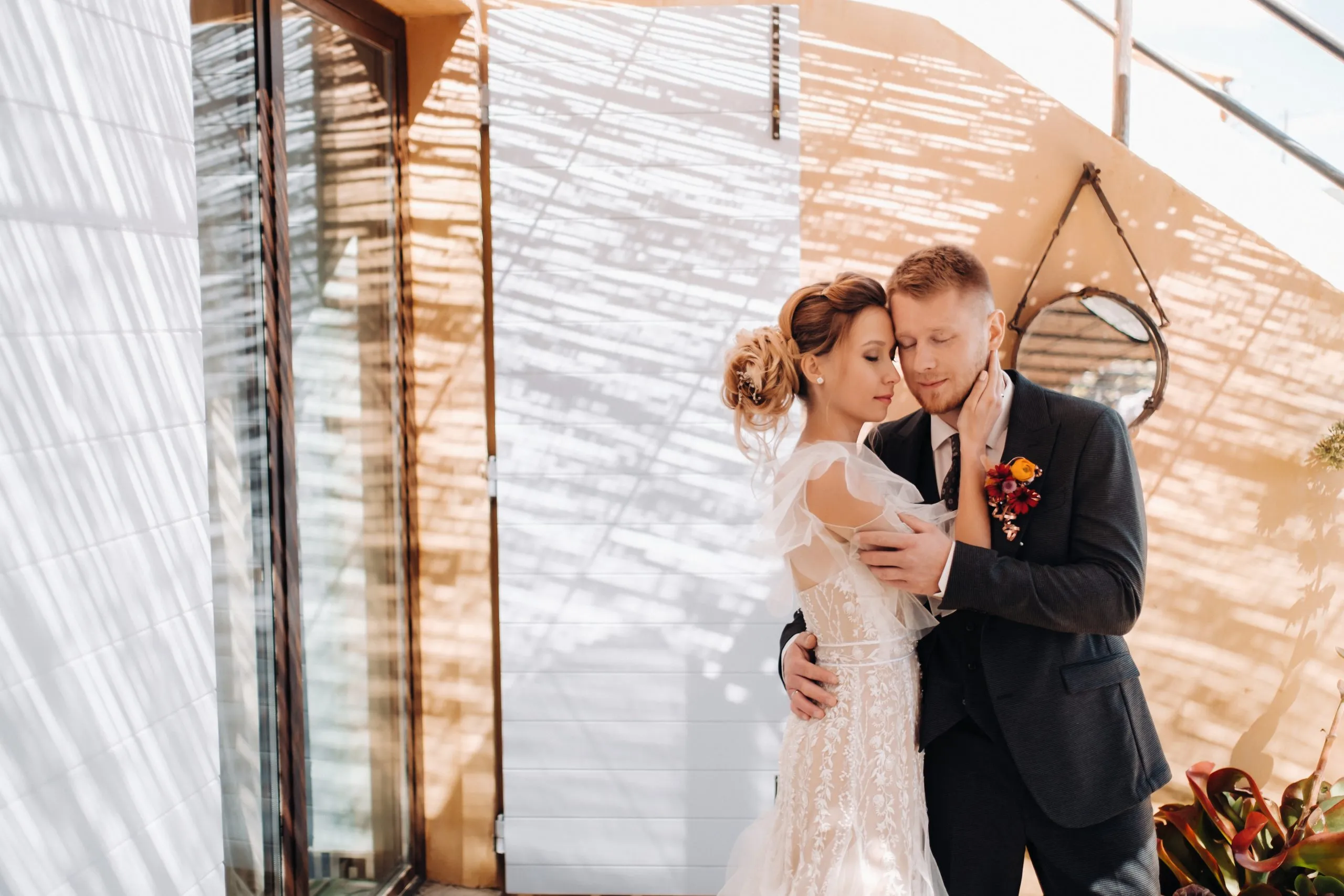 Wedding couple near a Villa in France.Wedding in Provence.Wedding photo shoot in France