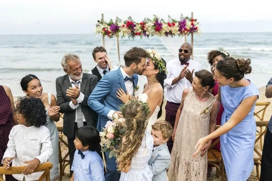 Young Caucasian couple's wedding day